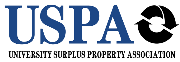 USPA University Surplus Property Association Logo Blue with two black reuse arrows.